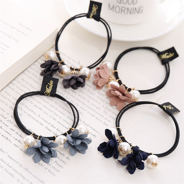 Handmade Beaded Flower Pearl Hair Ring