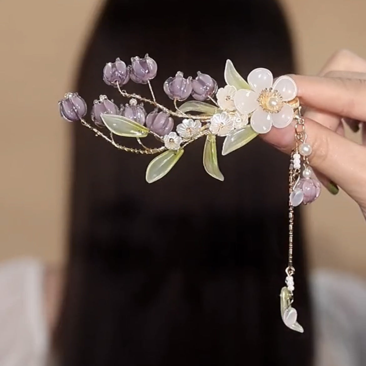 Best Women's Antique Purple Bell Orchid Side Hair Clip