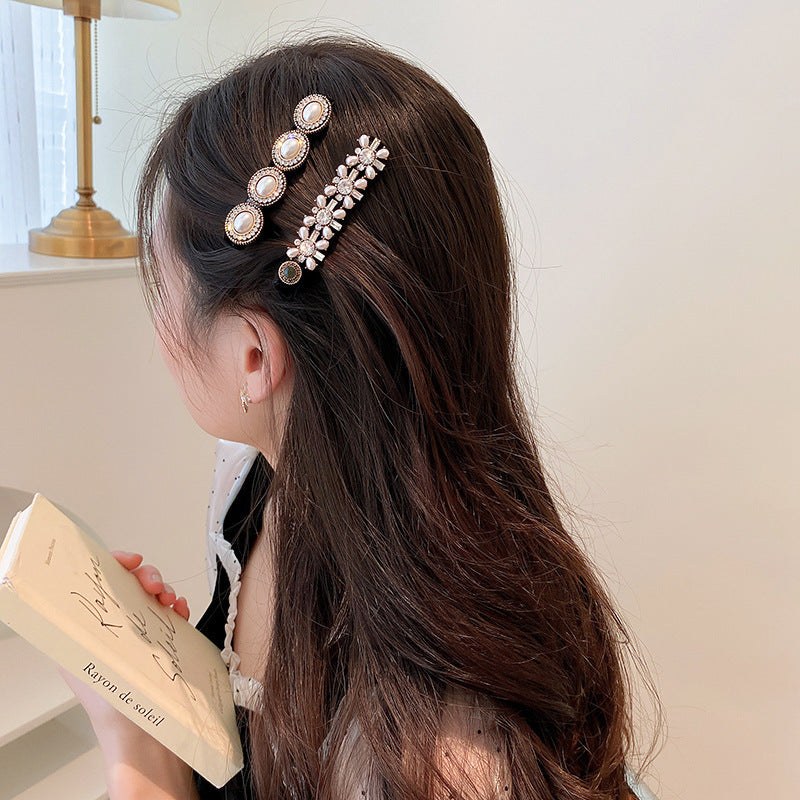 Retro Baroque Rhinestone Pearl Barrettes Female Word Clip Side Clip